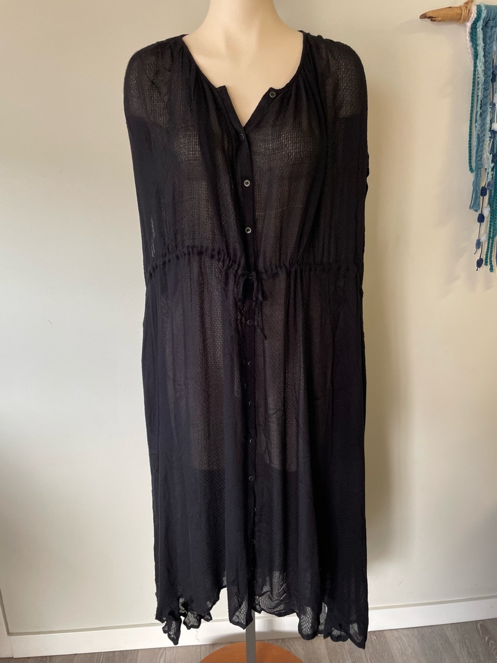Free People Gauze Front Button Duster Dress Kaftan Oversized Boho Whimsigoth
